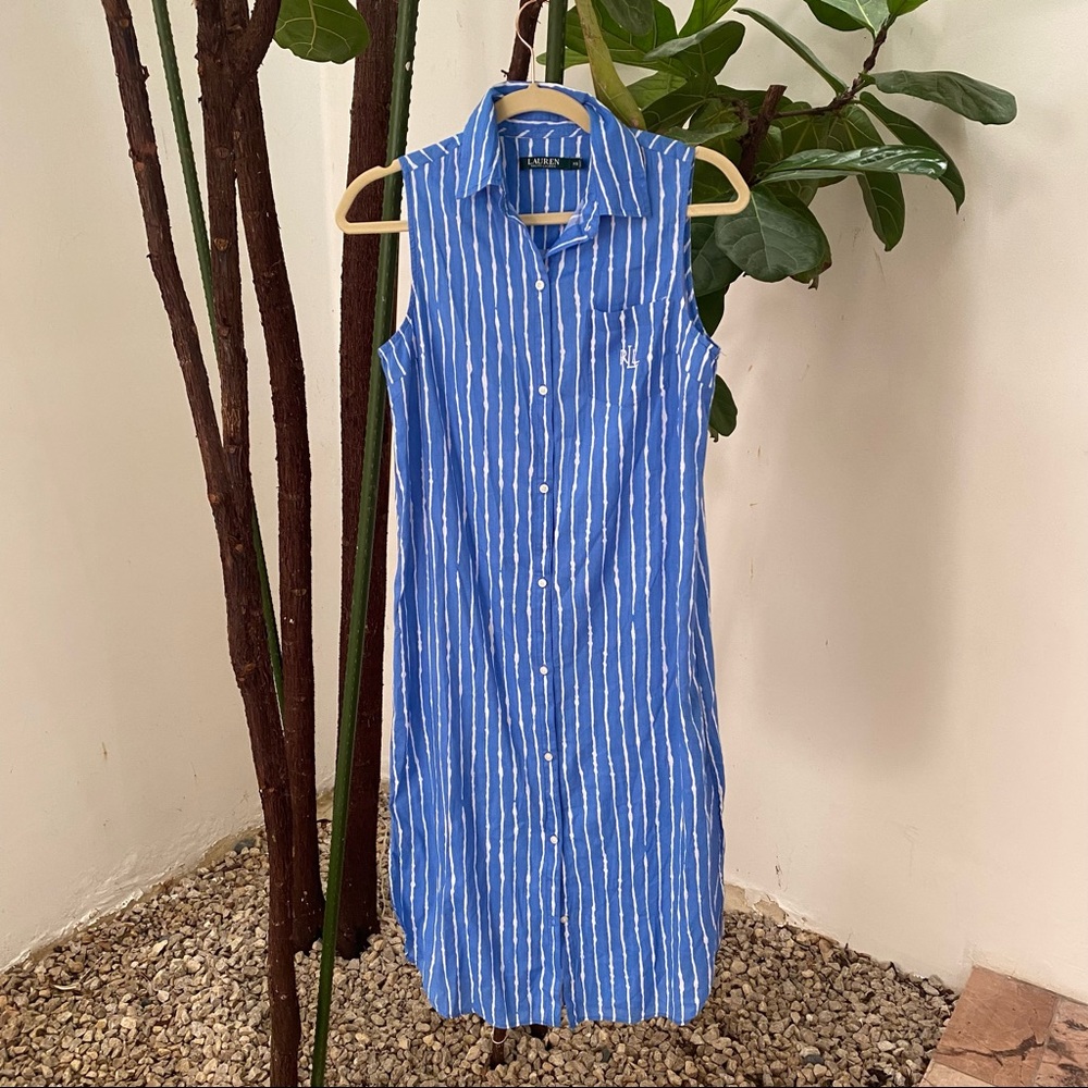 Ralph Lauren Blue and White Striped Midi Dress
